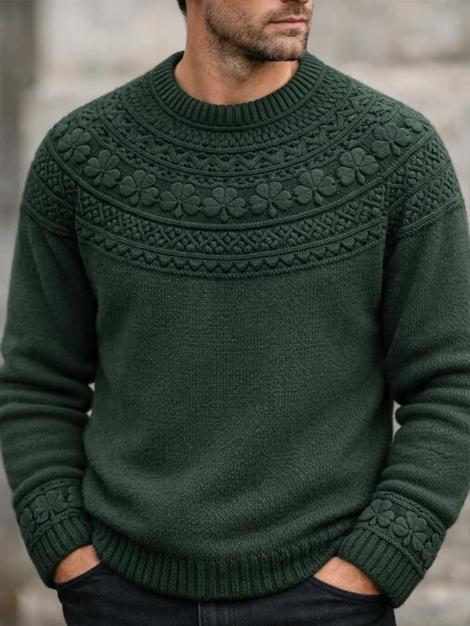 Men'S St. Patrick'S Day Shamrock Art Print Knit Sweater
