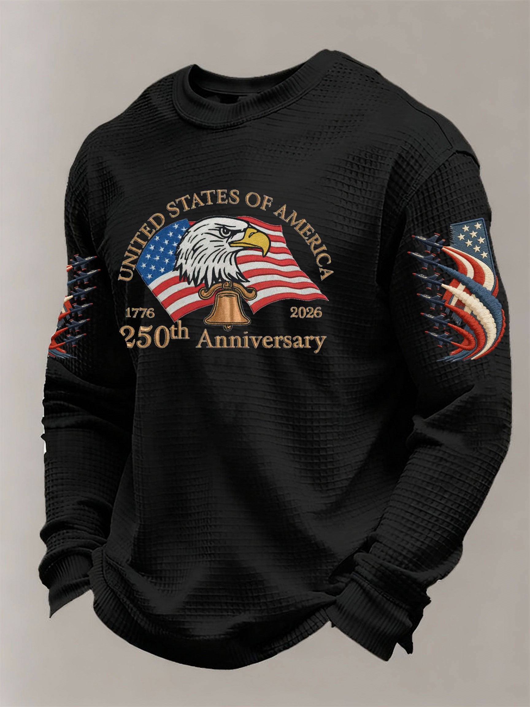 Men's American 250th Anniversary Print Waffle Knit Long-Sleeve T-Shirt