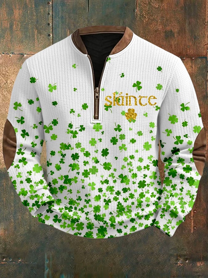 Men's Casual St. Patrick's Day Print Zipper Knit Sweatshirt