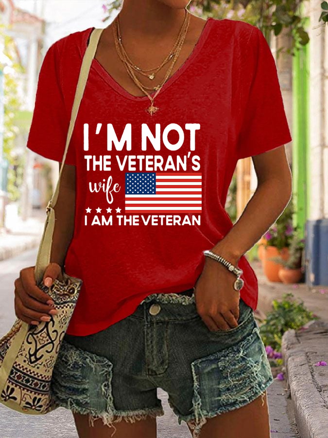 Women's I Am The Veteran Not The Veteran's Wife Printed V-Neck T-Shirt