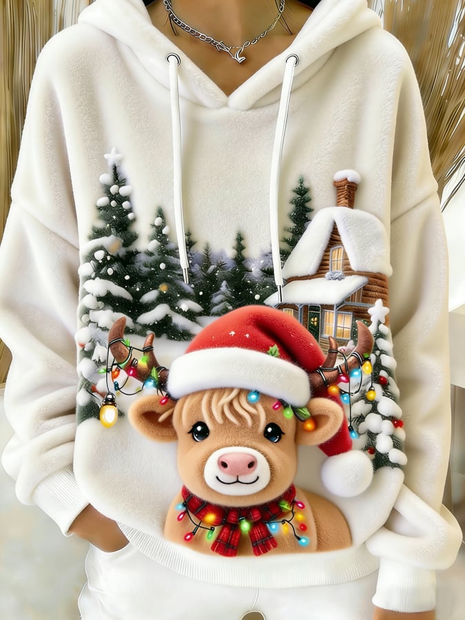 Women's Christmas Highland Denim Print Sweatshirt