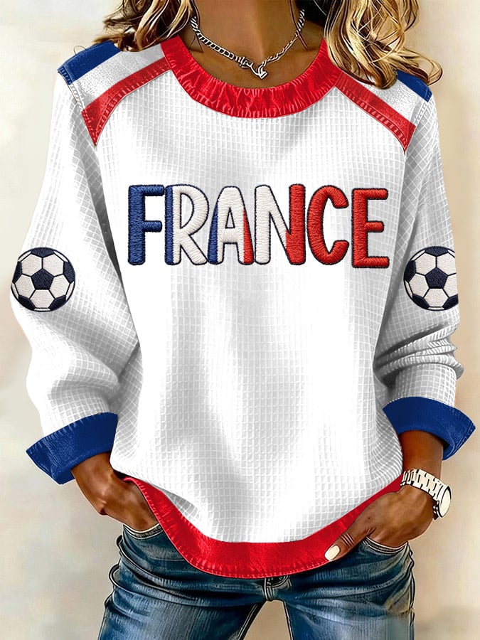 Women's French Football Print Casual Top