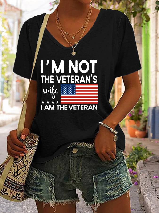 Women's I Am The Veteran Not The Veteran's Wife Printed V-Neck T-Shirt