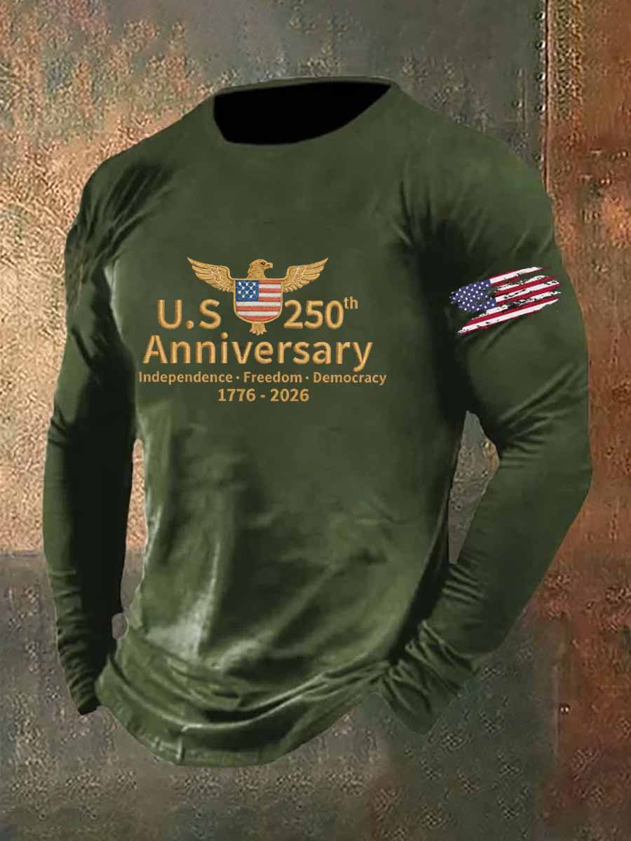 US 250th Anniversary Veterans Printed Long Sleeve Cotton T-Shirt