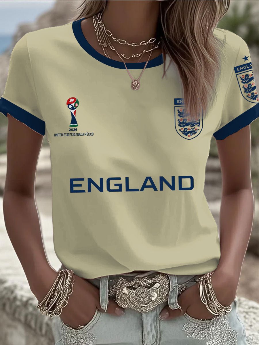Women's UK Football Lover England 2026  Print Round Neck T-Shirt