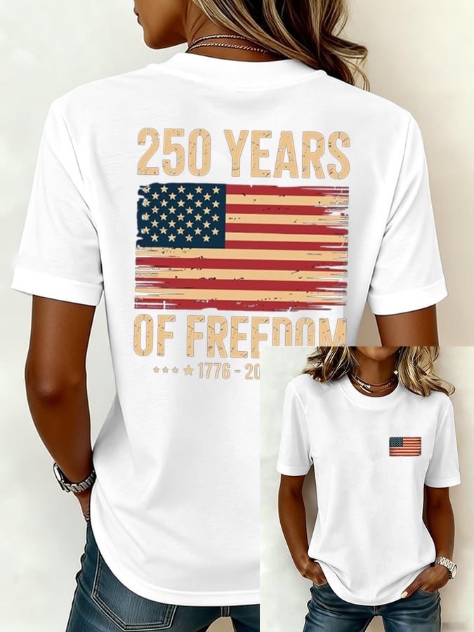 Women's 250th America Anniversary Casual Printed Crew Neck T-Shirt
