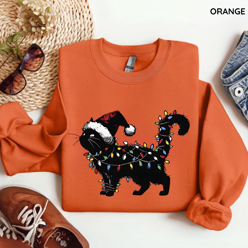 Cute Cat Christmas Sweatshirt, Gildan Sweatshirt, Cat Mom Gift, Retro Winter Vibes Sweatshirt