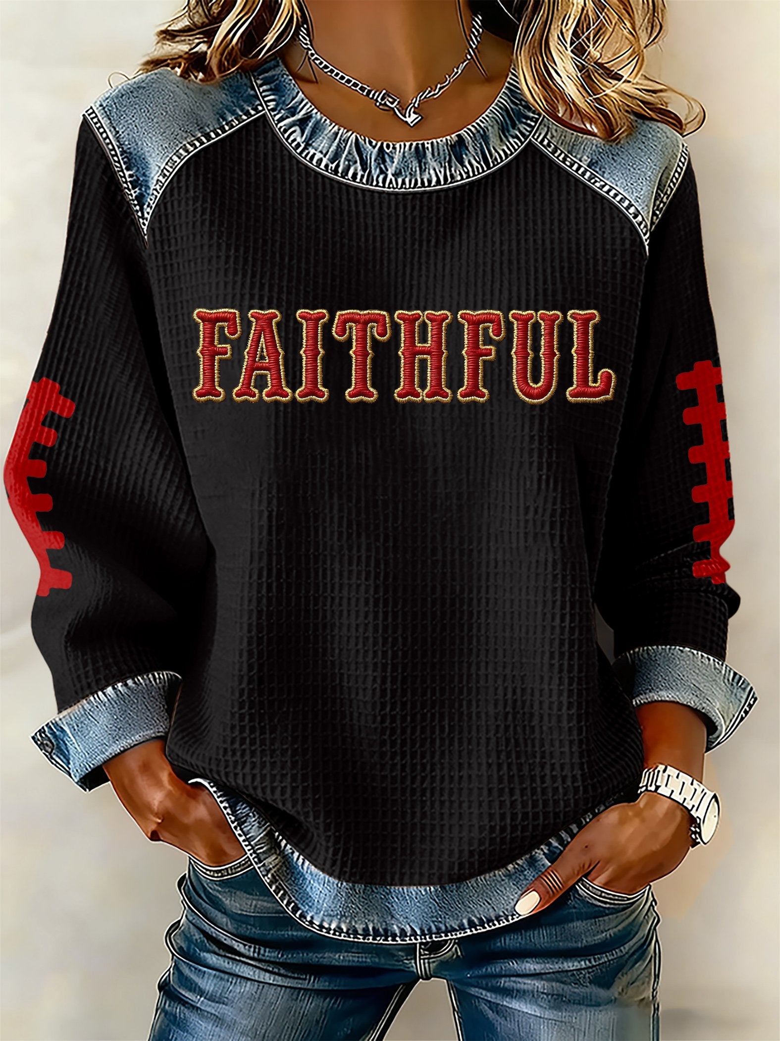 Women's rugby print long-sleeved sweatshirt