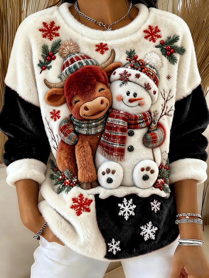 Women's Animal Highland Cow Art Print Crew Neck Top