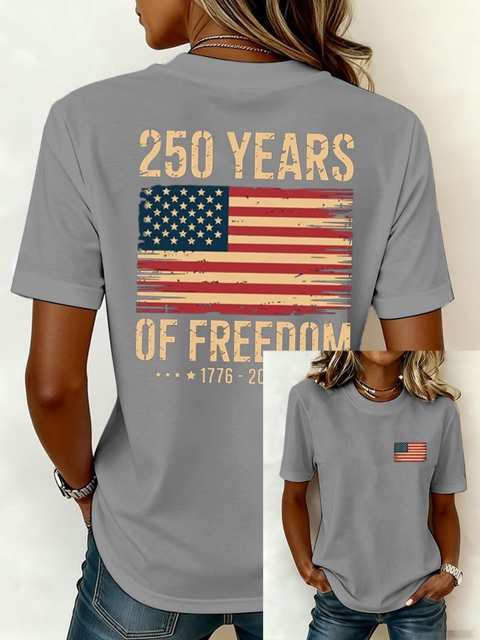 Women's 250th America Anniversary Casual Printed Crew Neck T-Shirt