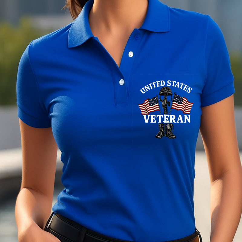 Women's Veteran Print Casual Polo Short Sleeve T-Shirt