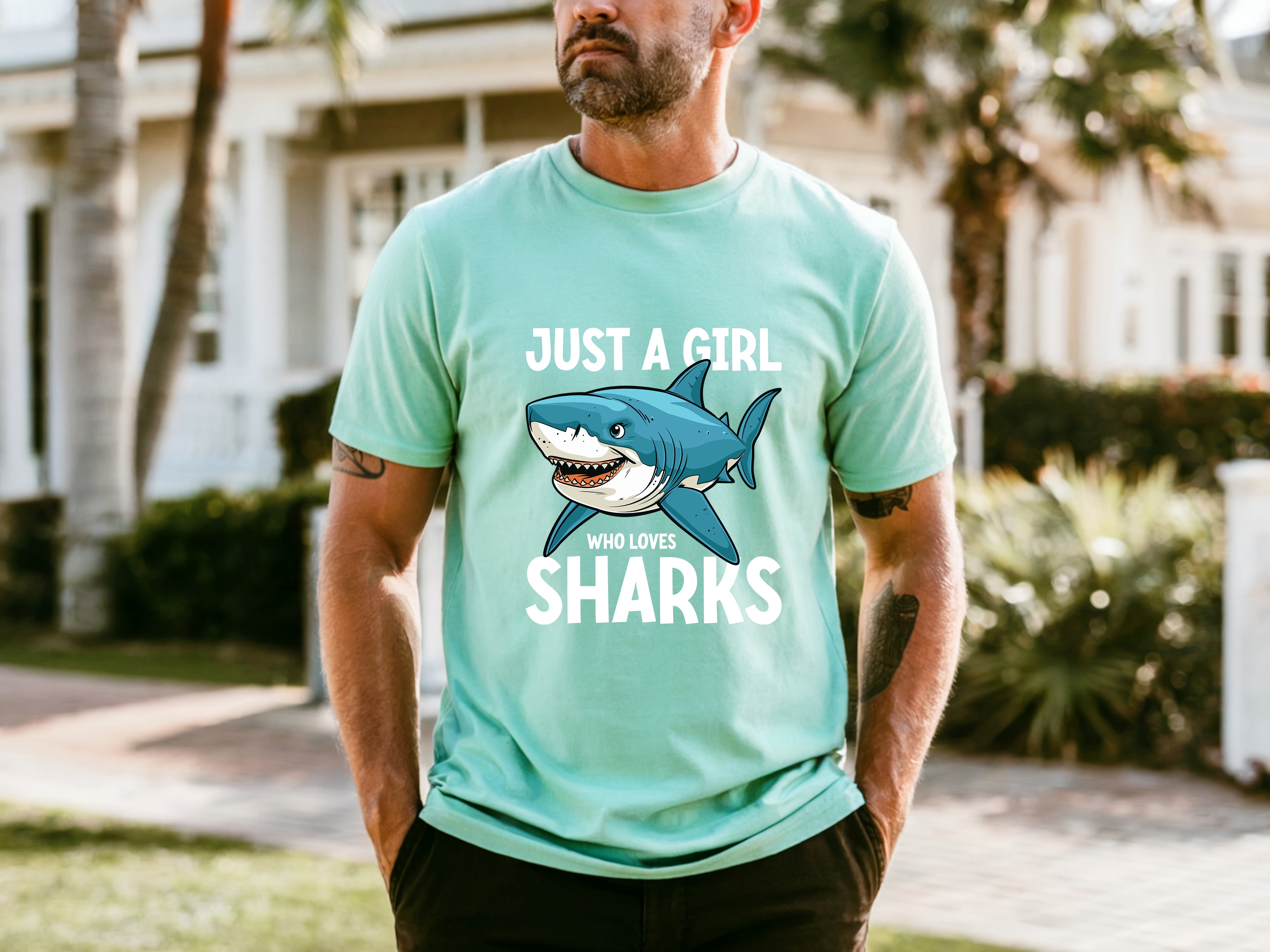 Jaws Men's Round Neck Straight Shoulder T-shirt
