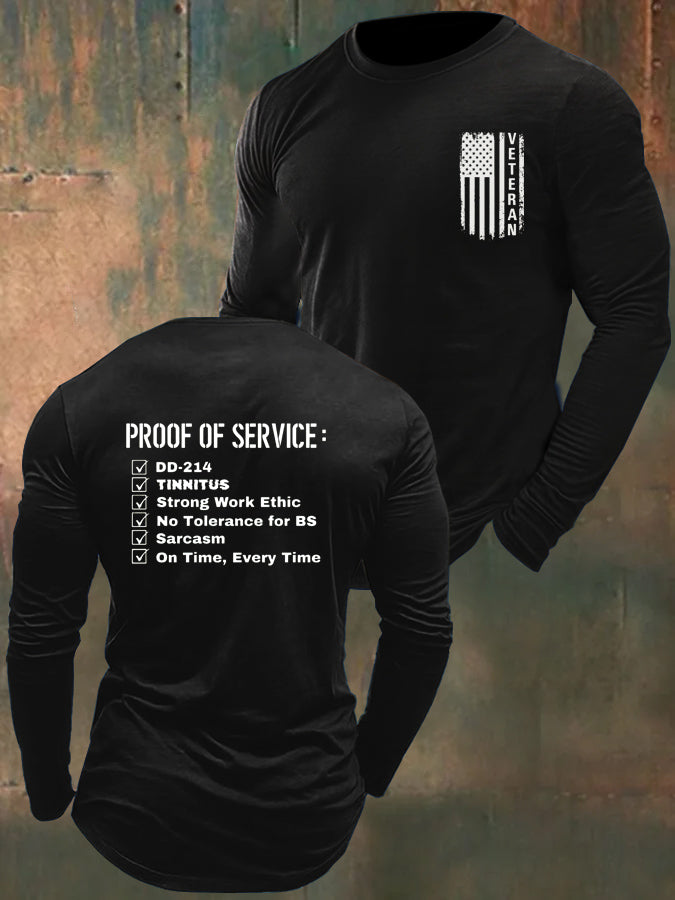 Men's Veteran Proof Of Service  Pattern Long Sleeve 100% Cotton T-Shirt