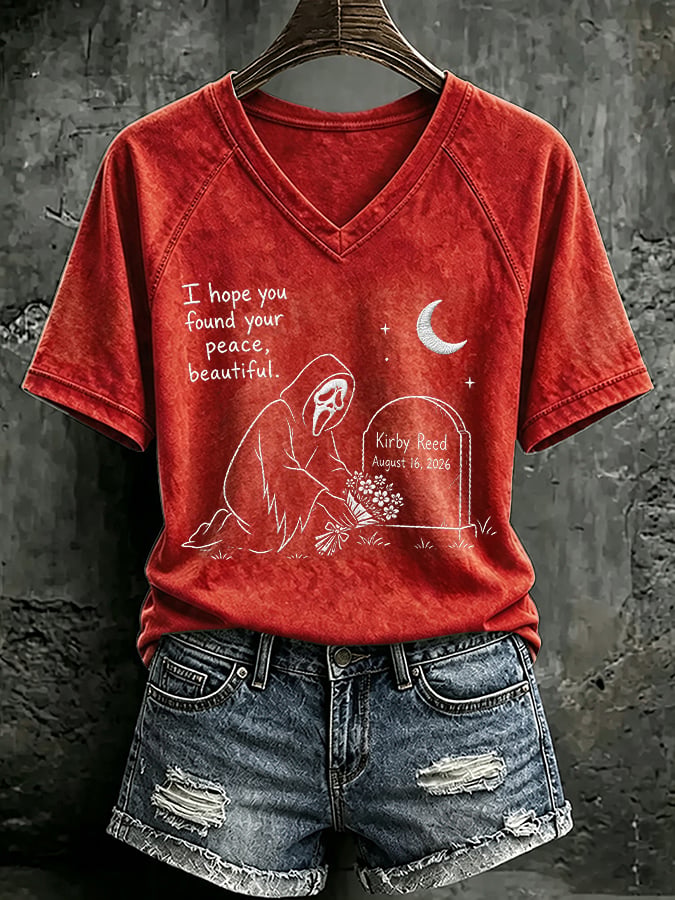 V Neck Retro I Hope You Found Your Peace, Beautiful Print T-Shirt