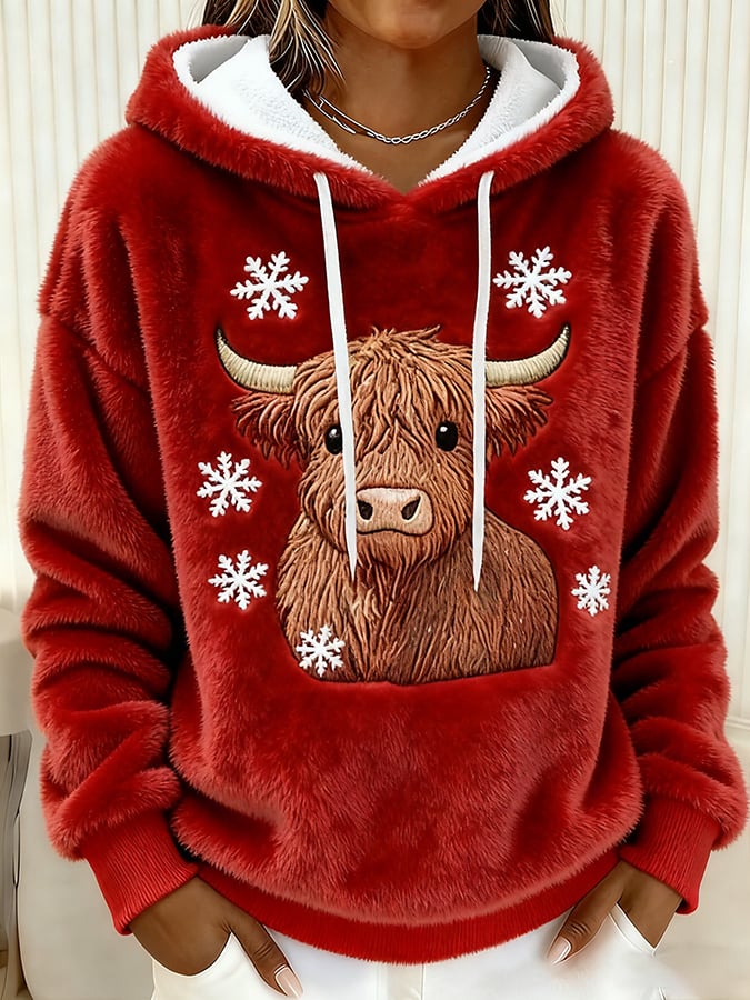 Women's Christmas Highland Denim Print Sweatshirt