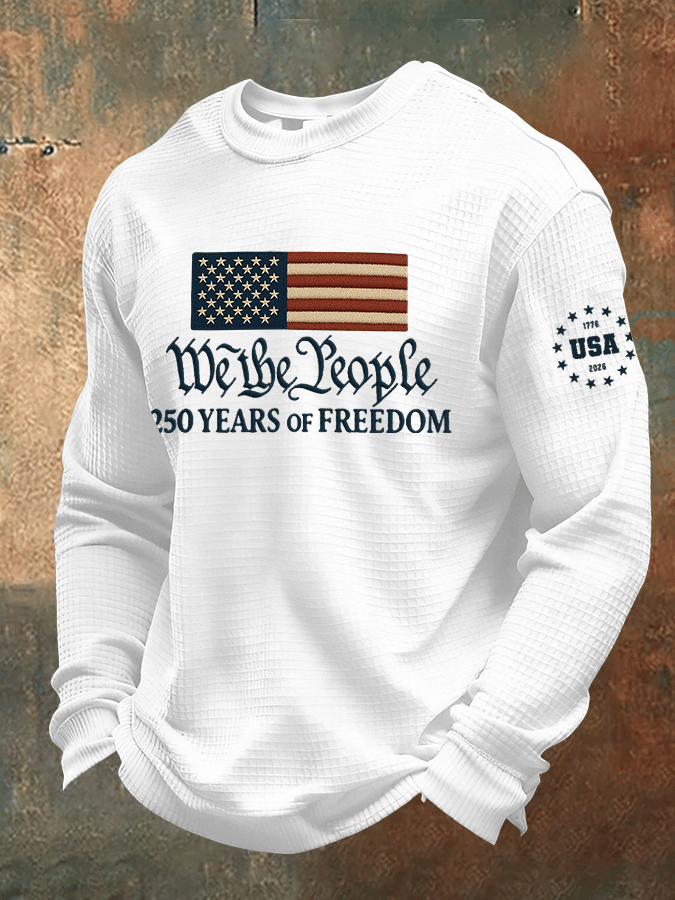 Men's Casual Printed Waffle Fabric Long-Sleeve T-Shirt