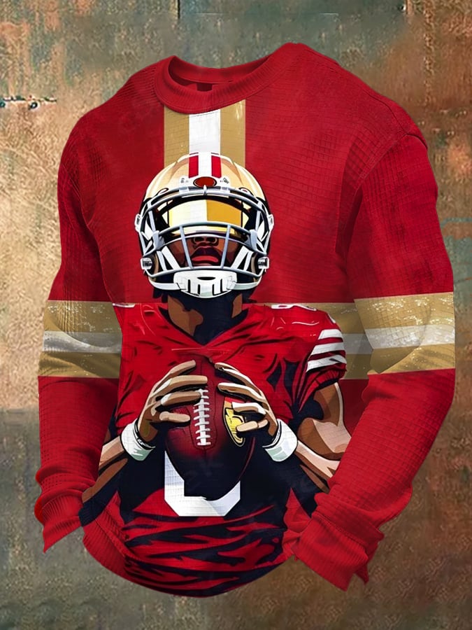 Men's Football Waffle Fabric Long-Sleeved T-Shirt