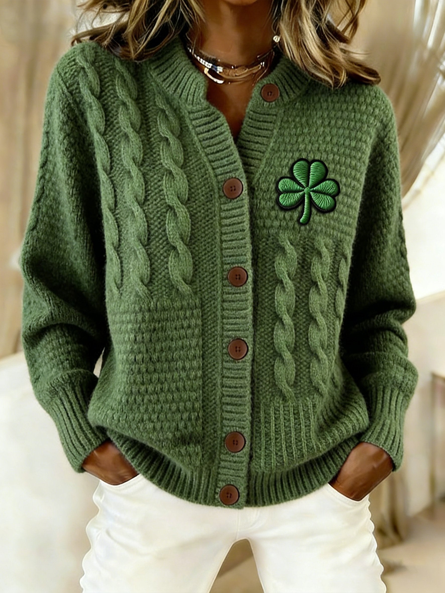 Women's Retro St. Patrick's Day Print Knit Cardigan