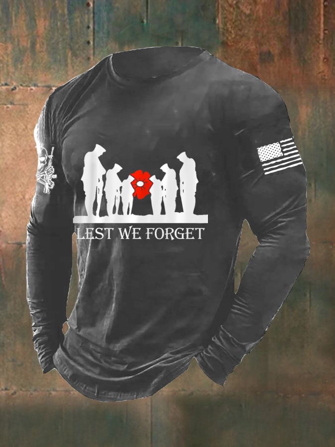 Men's Lest We Forget Veteran Day American Flag Long Sleeve T-Shirt
