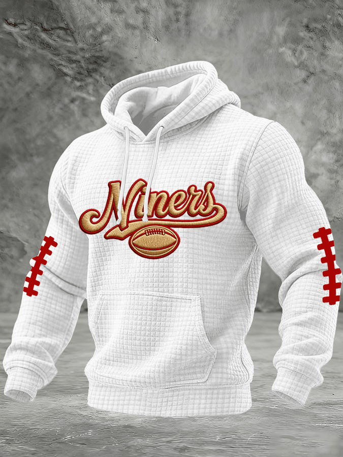 Men's Football Printed Plaid Fabric Hooded Sweatshirt