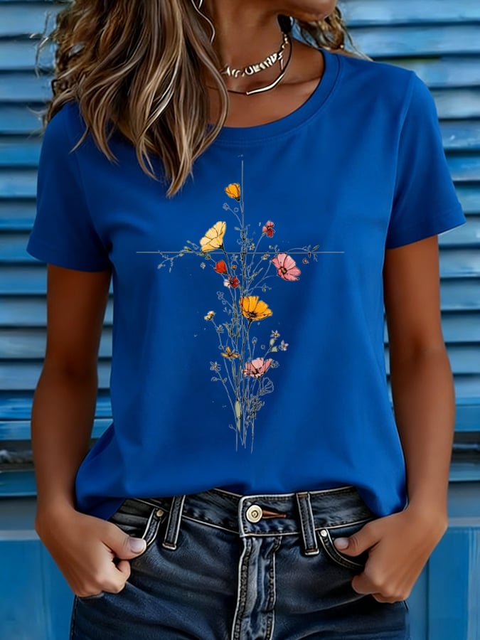 Women's Floral Cross Print T-shirt