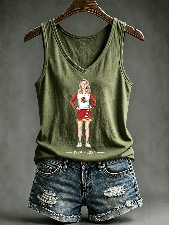 V-Neck Retro Watercolor Painting Print Tank Top