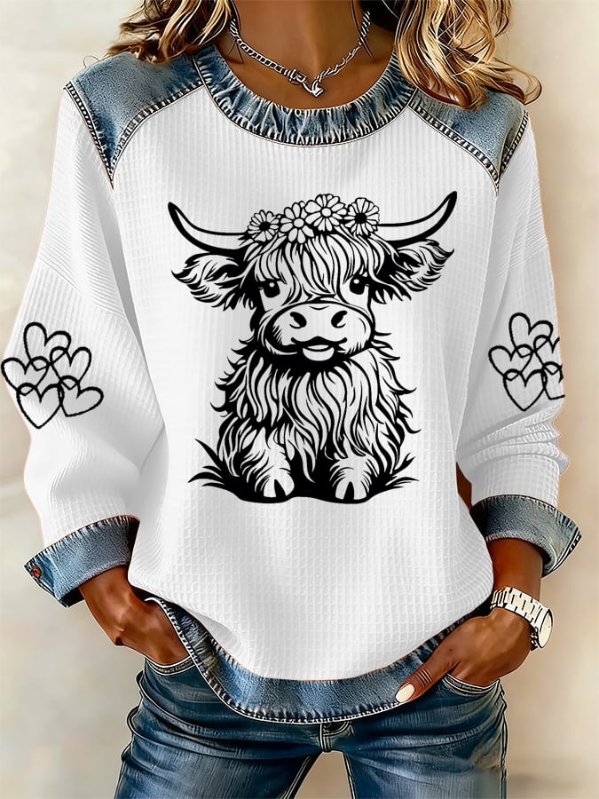 Women's Highland Cow Print Casual Top