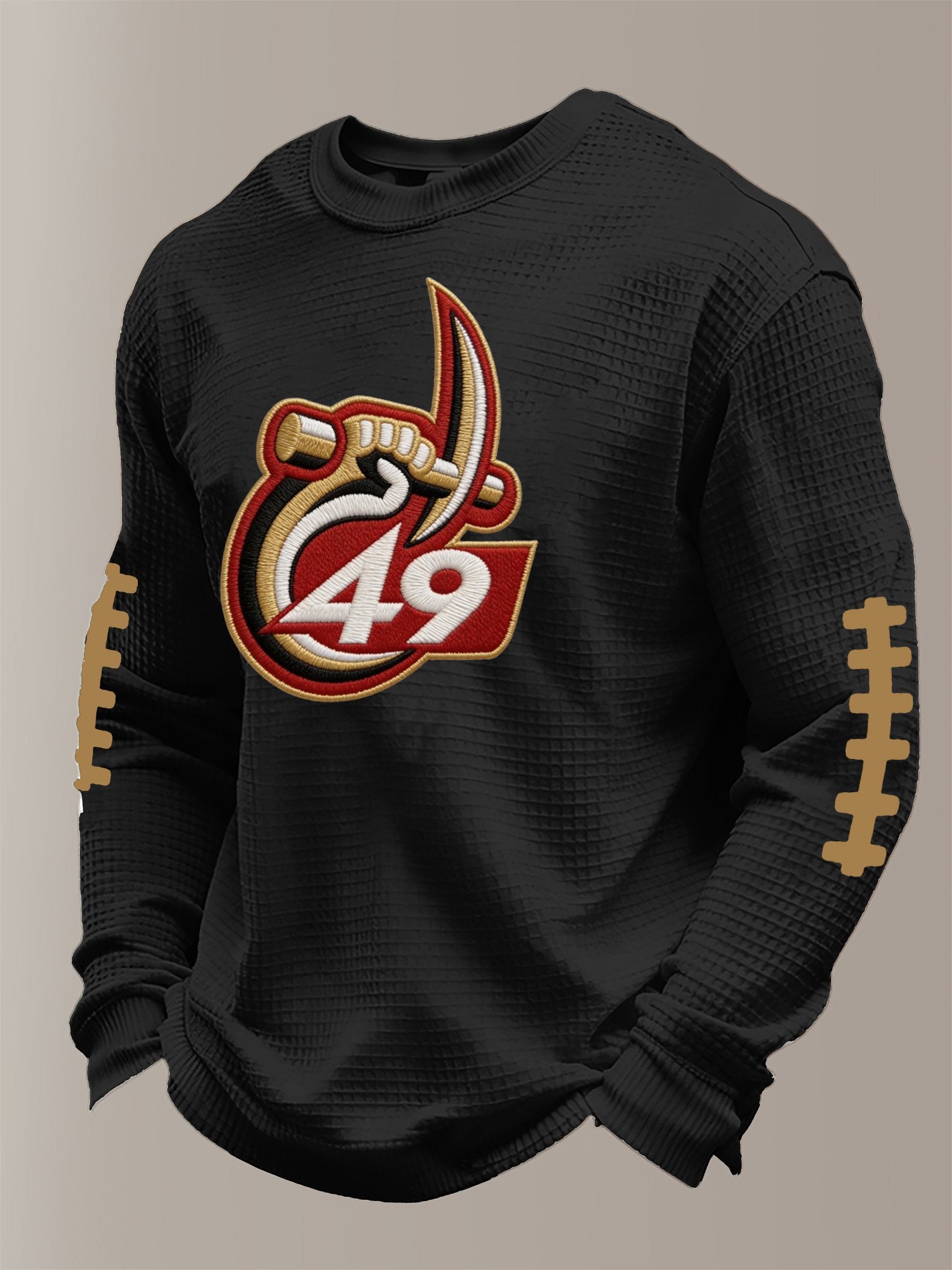 Men's Football Waffle Fabric Long-sleeved T-shirt