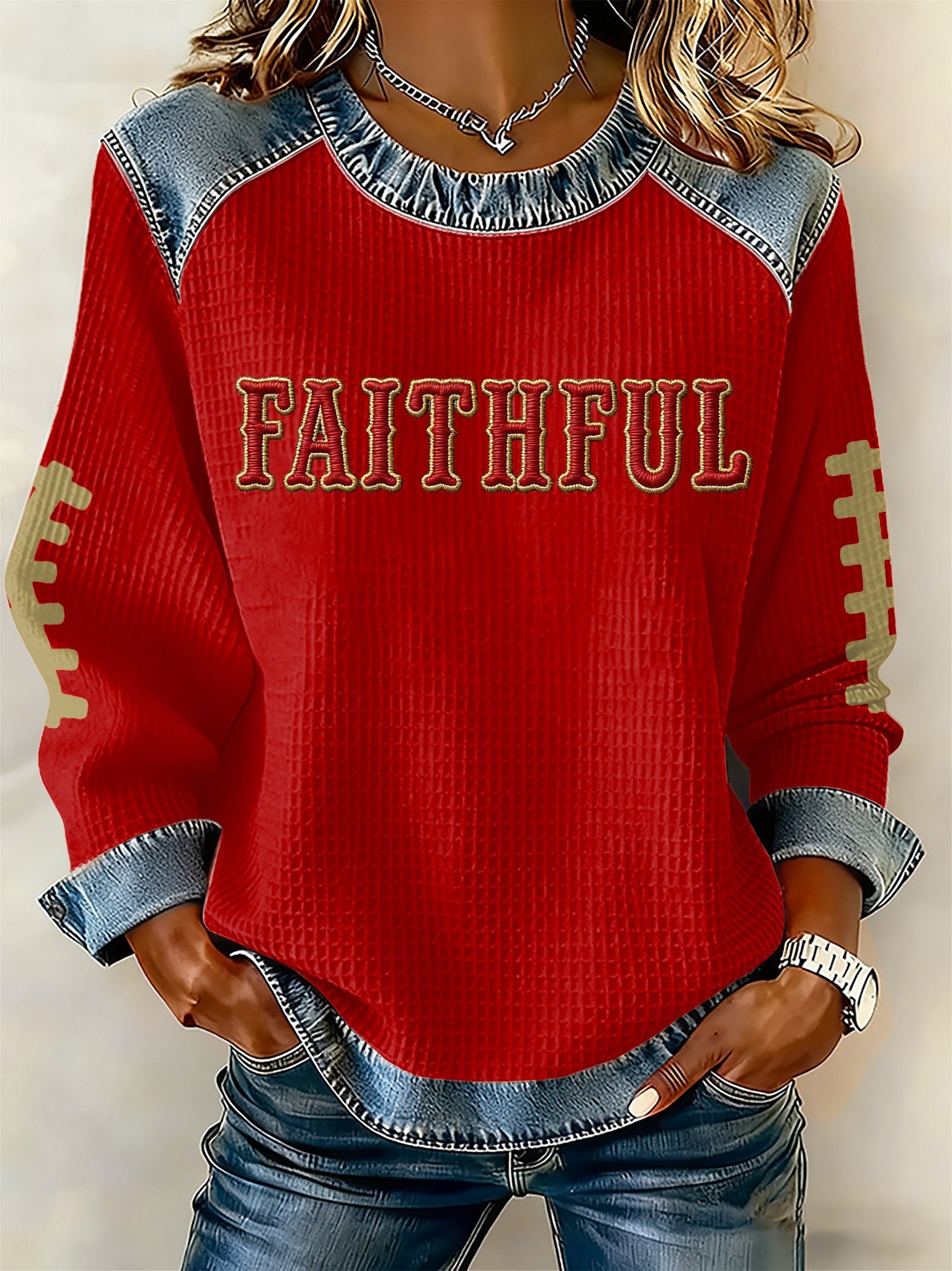 Women's rugby print long-sleeved sweatshirt