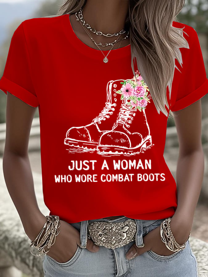 Women's Just A Woman Who Wore Combat Boots Print T-shirt