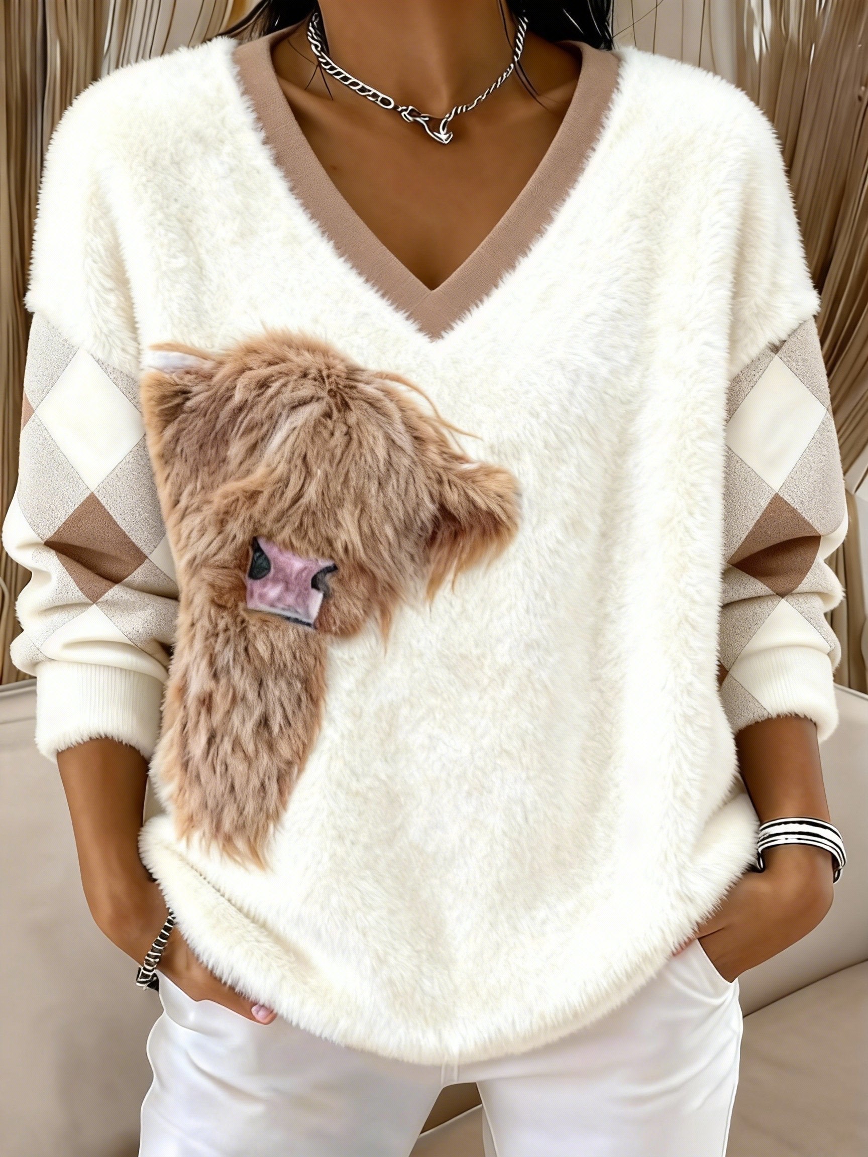 Women's Animal Highland Cow Art Print Top