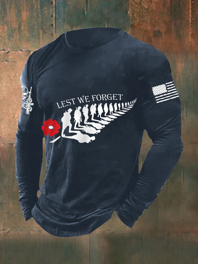Men's Lest We Forget Veteran Day American Flag Long Sleeve T-Shirt