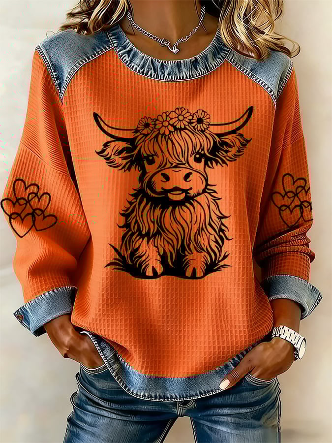 Women's Highland Cow Print Casual Top