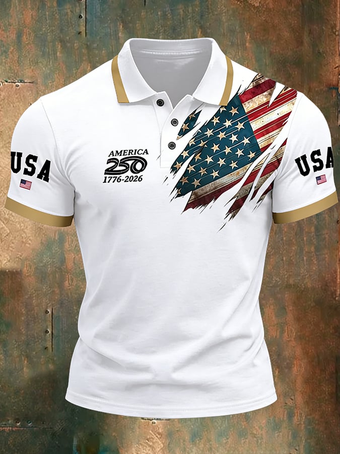 Men's 250th Anniversary National Flag Print Casual Polo Shirt