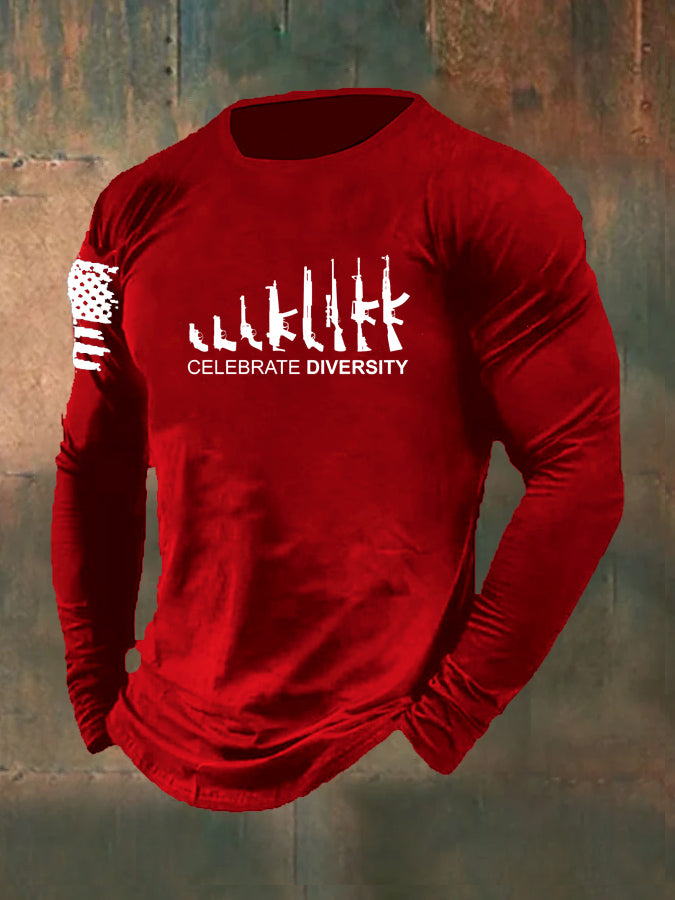 Men's Celebrate Diversity  Pattern Long Sleeve  100% Cotton T-Shirt