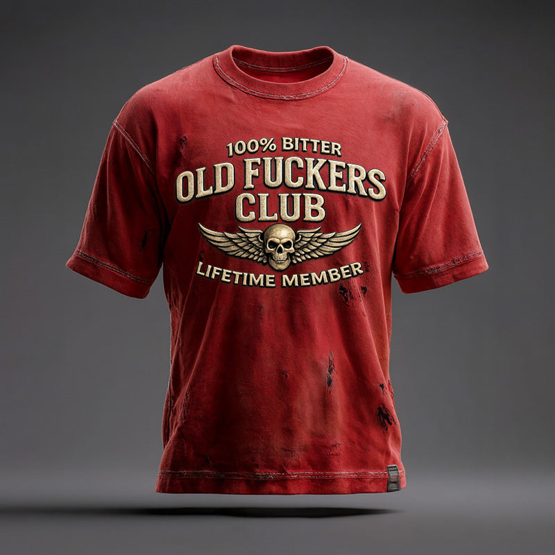 Men's Retro Funny Old Man Club Print Casual Short-Sleeved T-shirt