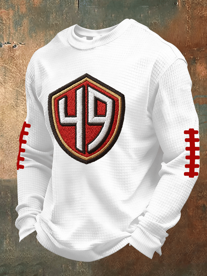 Men's Football Waffle Fabric Long-Sleeved T-Shirt