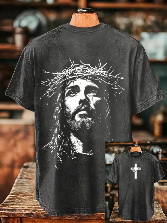 Men's Faith Cross Print Crew Neck T-shirt