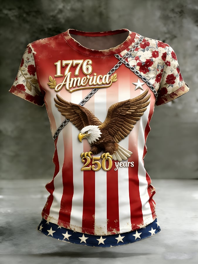 Women's Casual American 250th Anniversary Print T-shirt