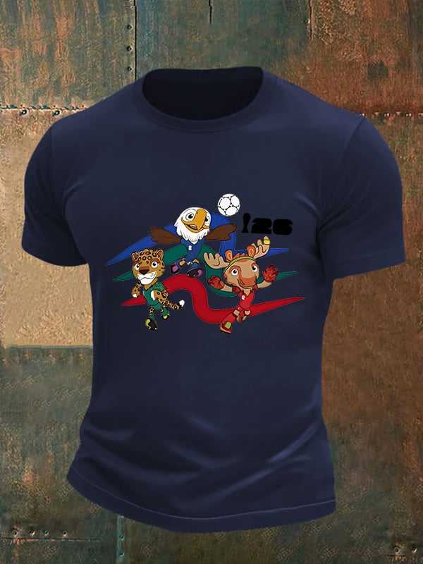 Men's  2026 World Cup Soccer Mascot printed  T-shirt