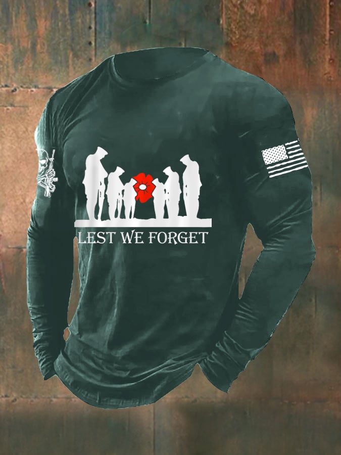 Men's Lest We Forget Veteran Day American Flag Long Sleeve T-Shirt