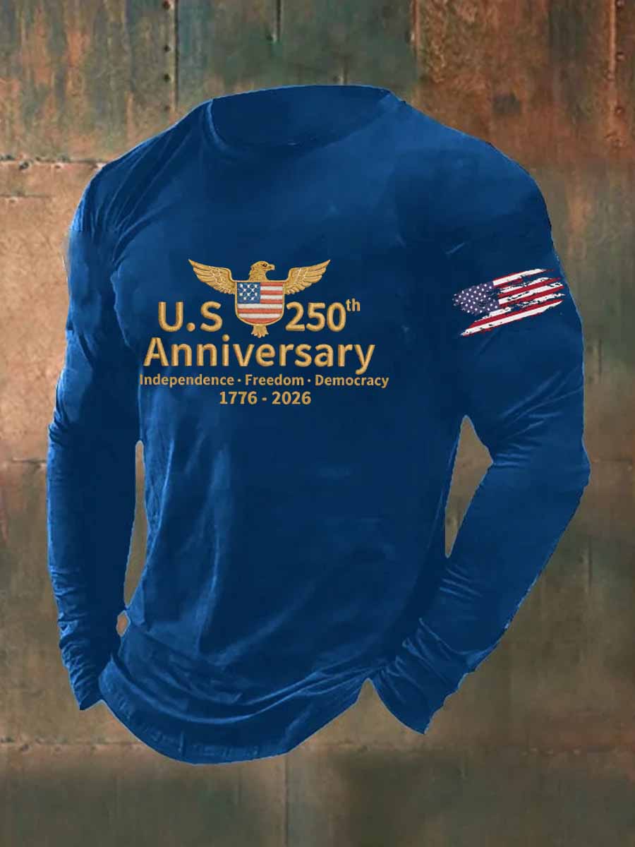 US 250th Anniversary Veterans Printed Long Sleeve Cotton T-Shirt