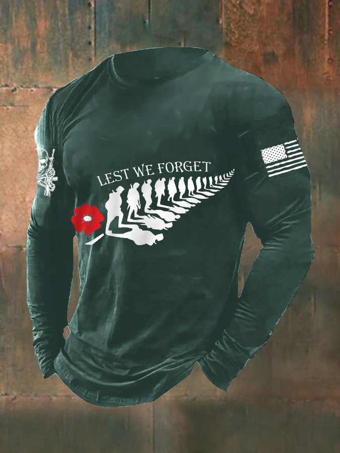 Men's Lest We Forget Veteran Day American Flag Long Sleeve T-Shirt