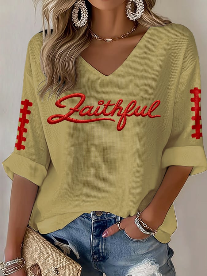 Women's Rugby Print Waffle Long Sleeve T-Shirt