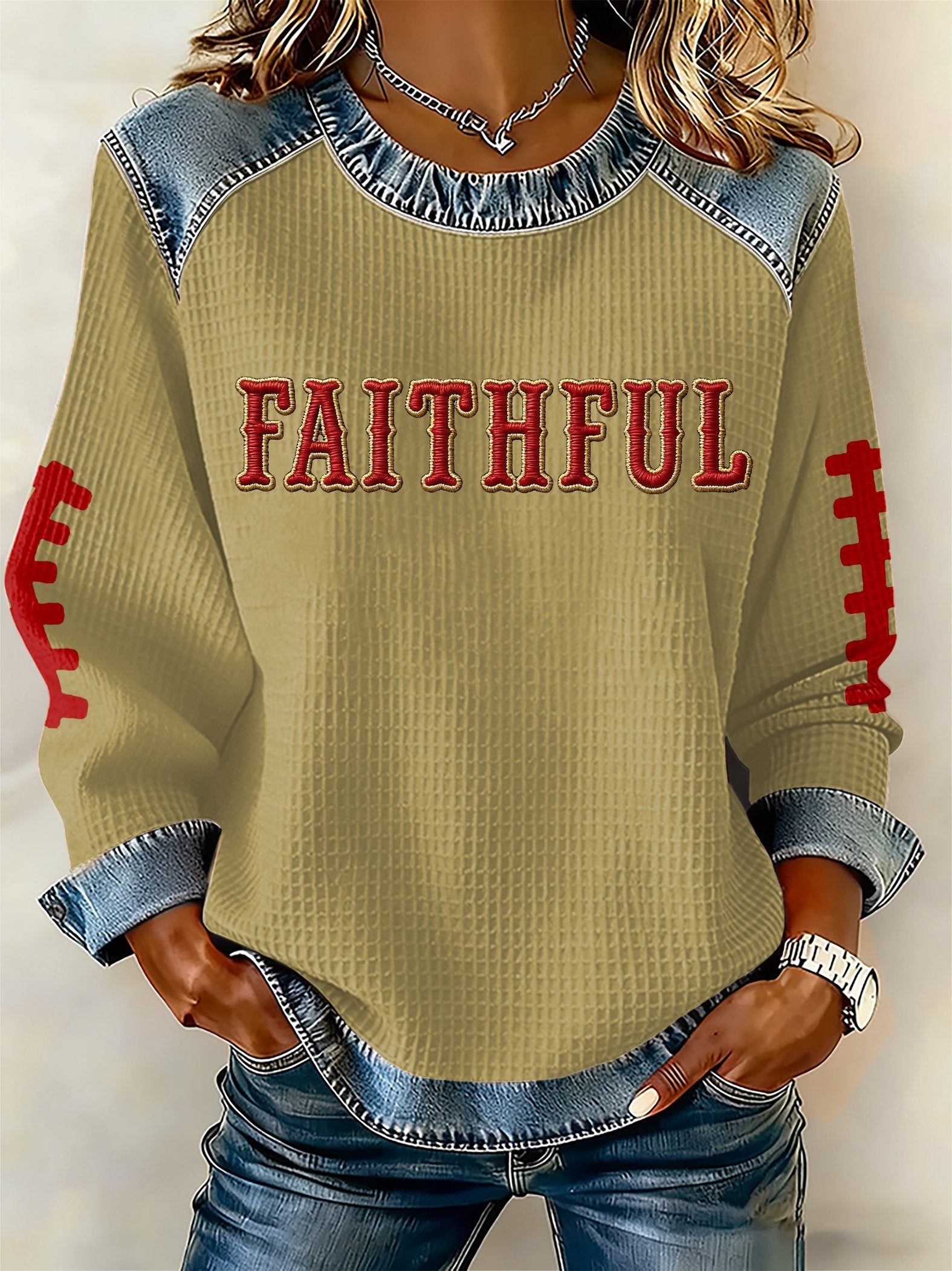 Women's rugby print long-sleeved sweatshirt