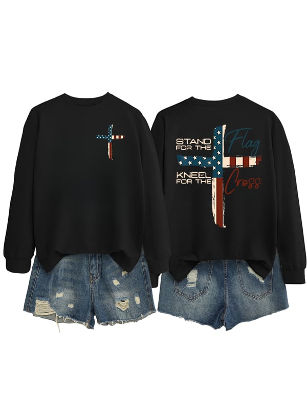 Women's  Stand For The Flag Kneel For The Cross  Print  Sweatshirt