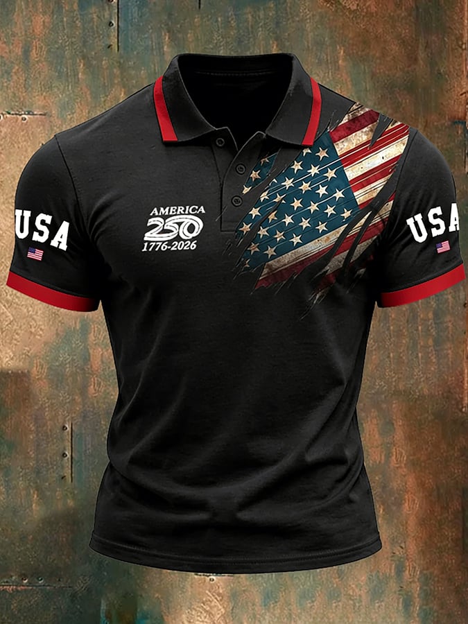 Men's 250th Anniversary National Flag Print Casual Polo Shirt