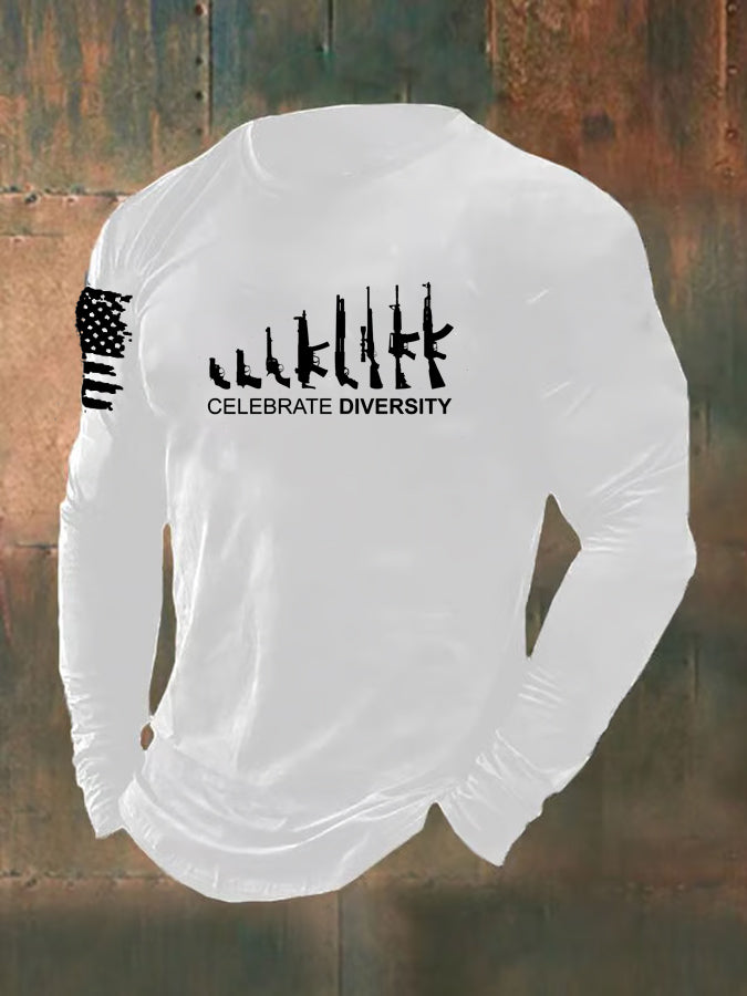 Men's Celebrate Diversity  Pattern Long Sleeve  100% Cotton T-Shirt