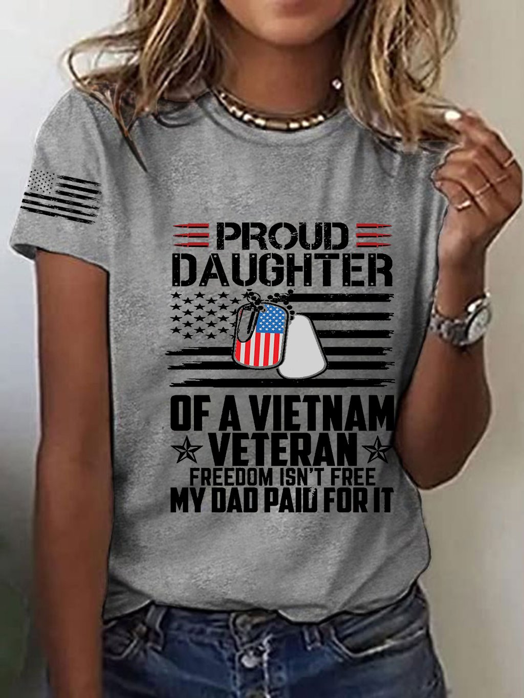 Women's Proud Daughter of a Vietnam War Veteran Freedom Isn't Free My Dad Paid For It Printed T-Shirt