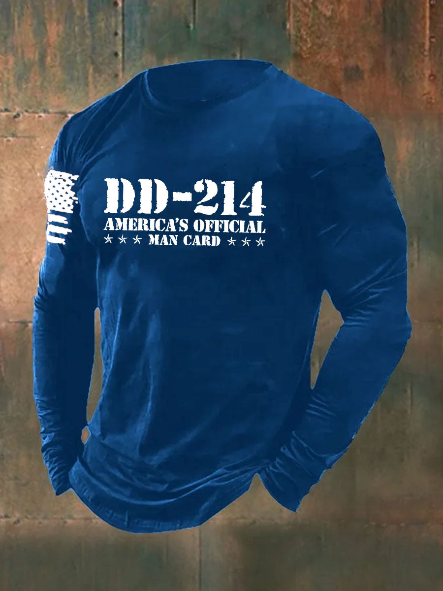 DD-214 American`s Offical Man Card Printed Long Sleeve Cotton T-Shirt